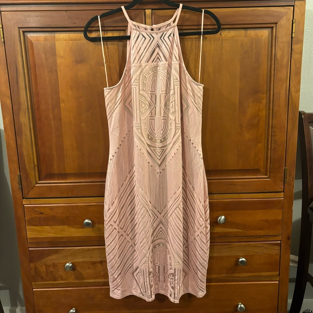 BOLD Elements Halter Style Geometric Printed Pink Dress